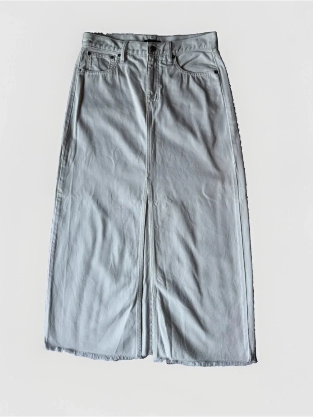 J.Crew White Denim Maxi Jean Skirt High Rise Raw Hem Front Slit BY453 Coastal 29